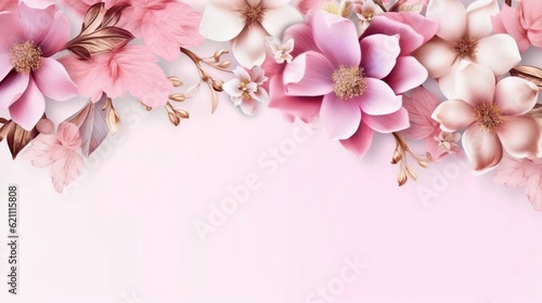 Pink flower copy space background. AI Generated