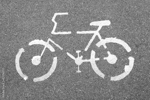 Bicycle sign on concrete texture road , Top view