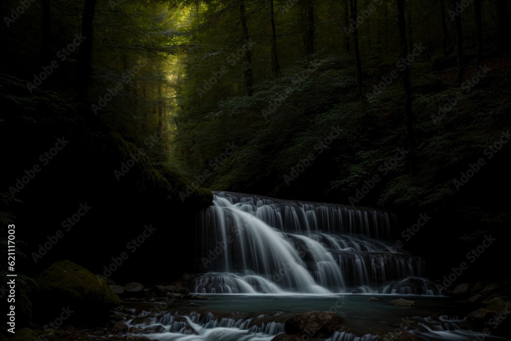 Fototapeta premium A cascading waterfall of starlight in an enchanted forest