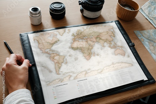 A cartographer s map filling with real terrain as they draw