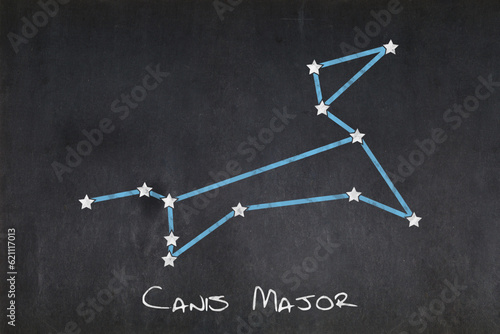 Canis Major constellation drawn on a blackboard
