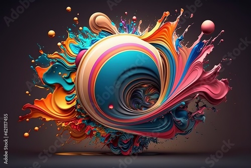 Vibrant 3D painting  Surrealistic  flowing textures meet colorful explosions and flowing fabrics in light orange and beige hues. Rendered in Cinema4D  stunning fusion of cyan and bronze. Generated AI