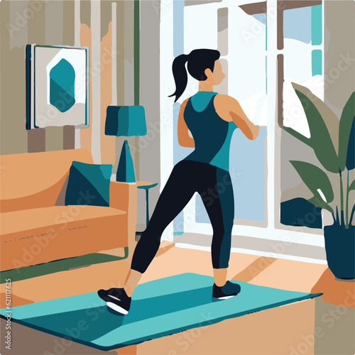 A woman engaging in a regular exercise routine at home, staying active even in the comfort of one's own space