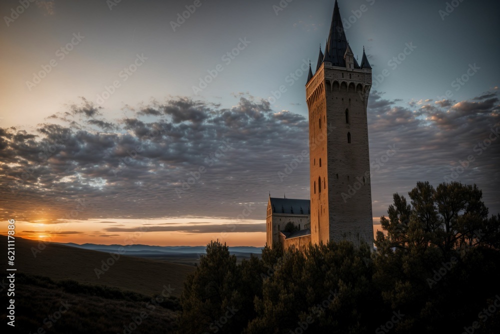 A mage s tower stretching into twilight painted in oils A mage s tower stretching into twilight painted in oils