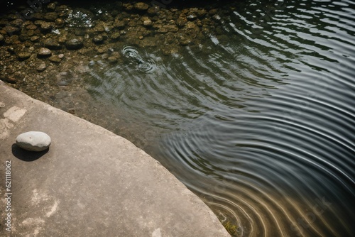 A pebble falling into a pond ripples becoming sound waves