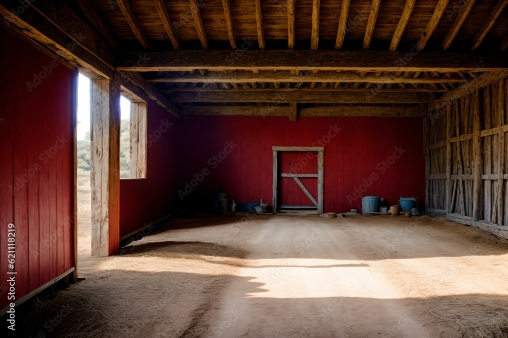 A rustic barn its red paint faded and peeling