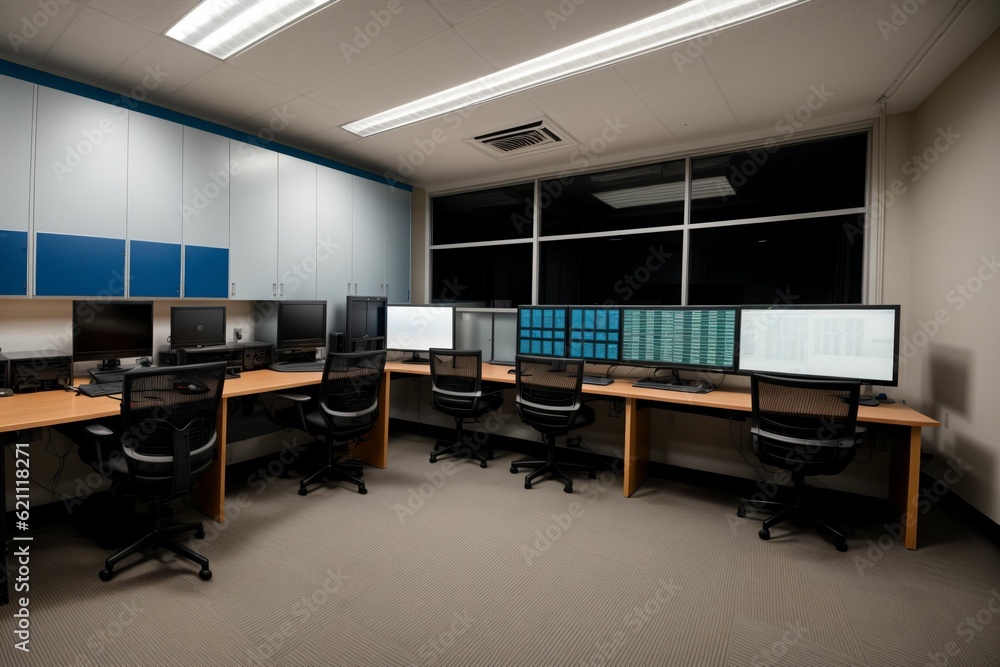 A school computer lab turning into a control center A school computer lab turning into a control center