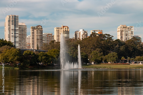 Sao Paulo landscape viewed from a lake in a sunny day