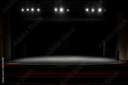 A single stage spotlight in an empty theater waiting for a performance