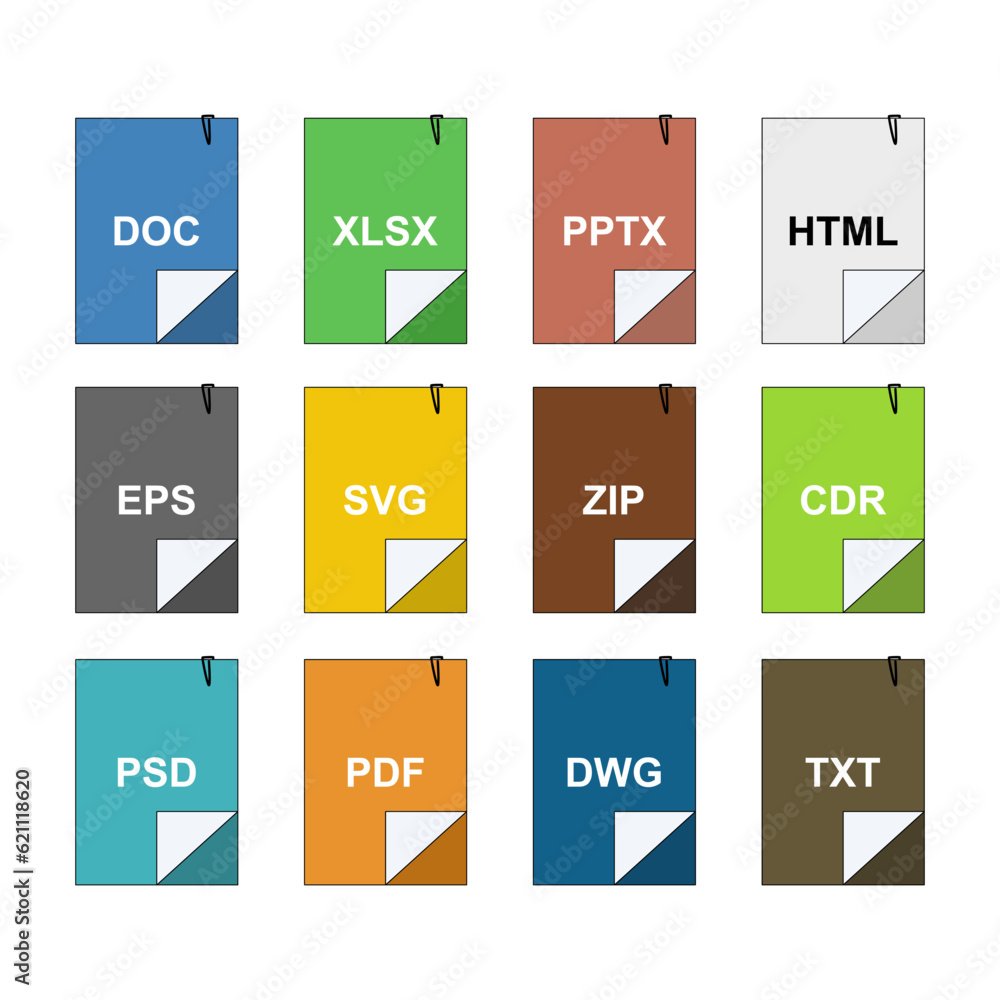 vector design set containing 12 file format names vector design set containing 12 file format names