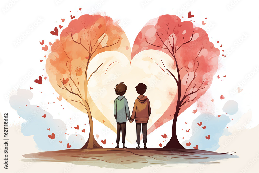A simple, flat, colorful drawing of a couple in love. Generative AI A simple, flat, colorful drawing of a couple in love. Generative AI