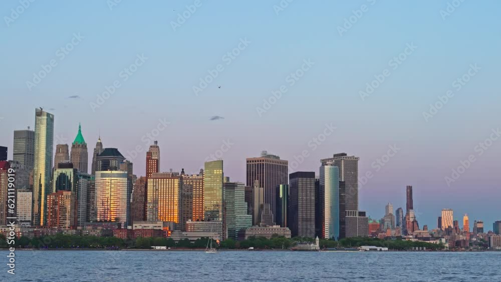 The majestic skyscrapers of New York City visible from New Jersey's shoreline The majestic skyscrapers of New York City visible from New Jersey's shoreline