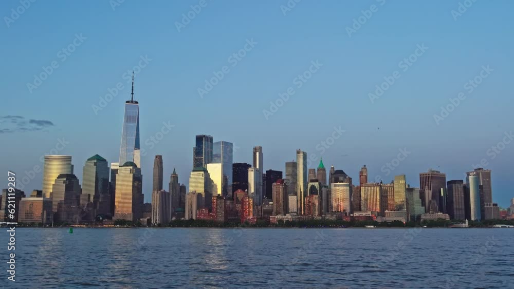 Impressive silhouette of New York skyscrapers, seen from New Jersey waterfront Impressive silhouette of New York skyscrapers, seen from New Jersey waterfront