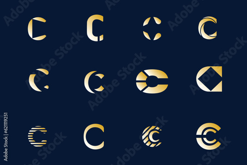 Set of C Logo gold simple modern logo collection with creative concept icon, premium vector isolated