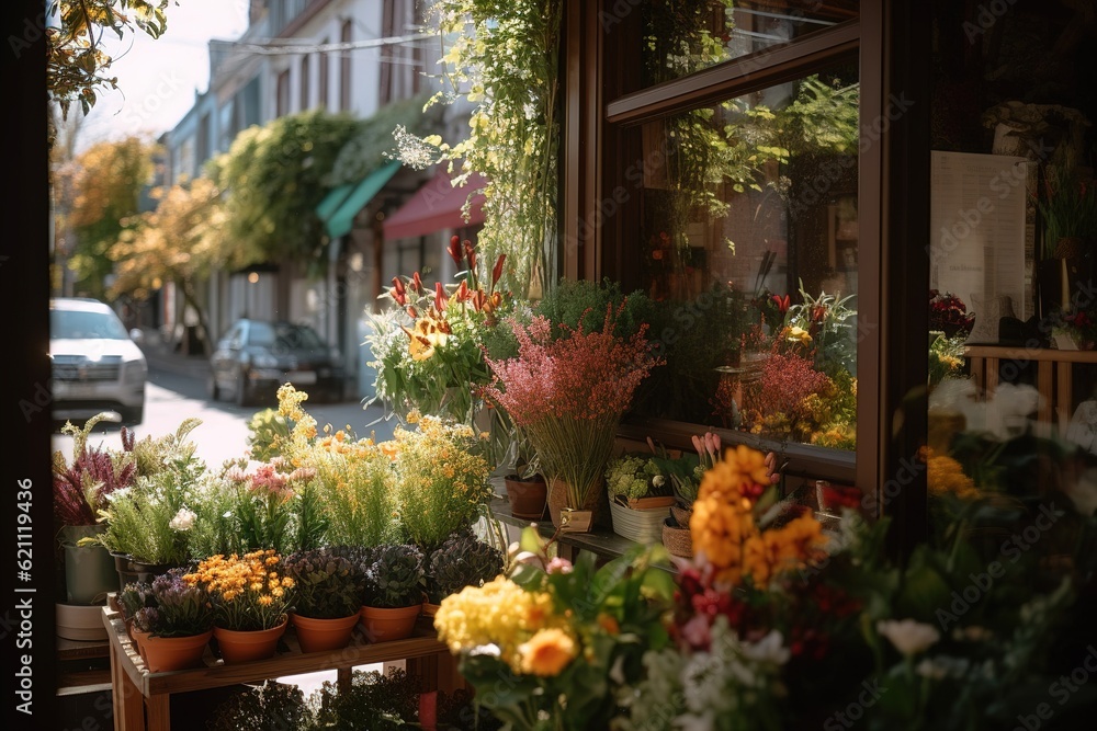 Small business. Flower shop interior. Floral design studio