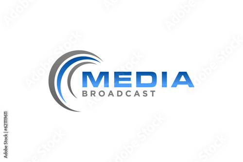 Media broadcast logo design Crescent moon shape illustration icon symbol