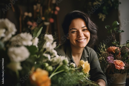 Portrait of entrepreneur of flower shop. Small business concept