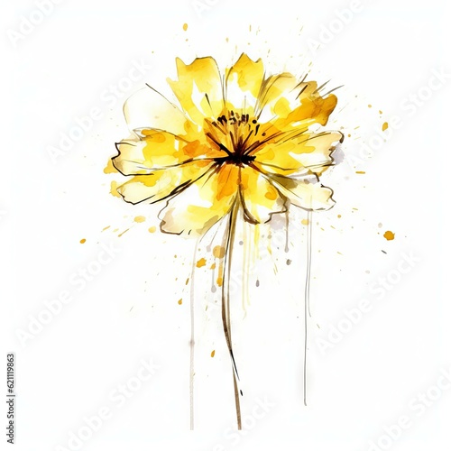 Fototapeta Naklejka Na Ścianę i Meble -  Bright yellow flower art isolated on white background. Vector watercolor illustration. Watercolor painting of a beautiful vibrant flower. .