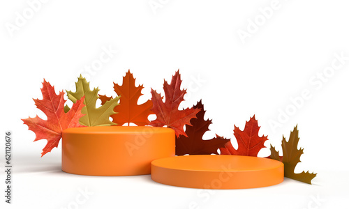 Photo circle round stand stage maple leaf orange red yellow color showcase pedestal di