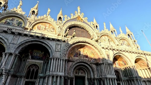 Patriarchal Cathedral Basilica St. (Saint) Mark's Basilica on Piazza San Marco square in Venice, Italy. Famous Catholic Church as a landmark of renaissance architecture. 