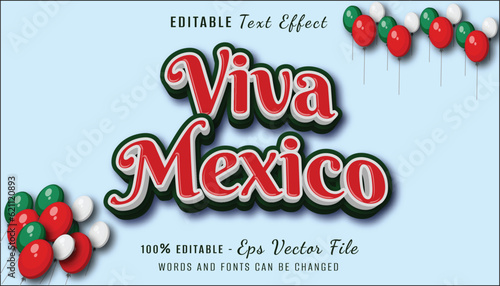 viva mexico 3d text effect design with balloon element 