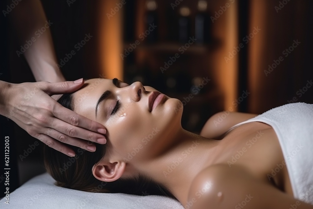 Fototapeta premium young beautiful woman enjoying a massage at the spa. vacation luxury hotel resort concept