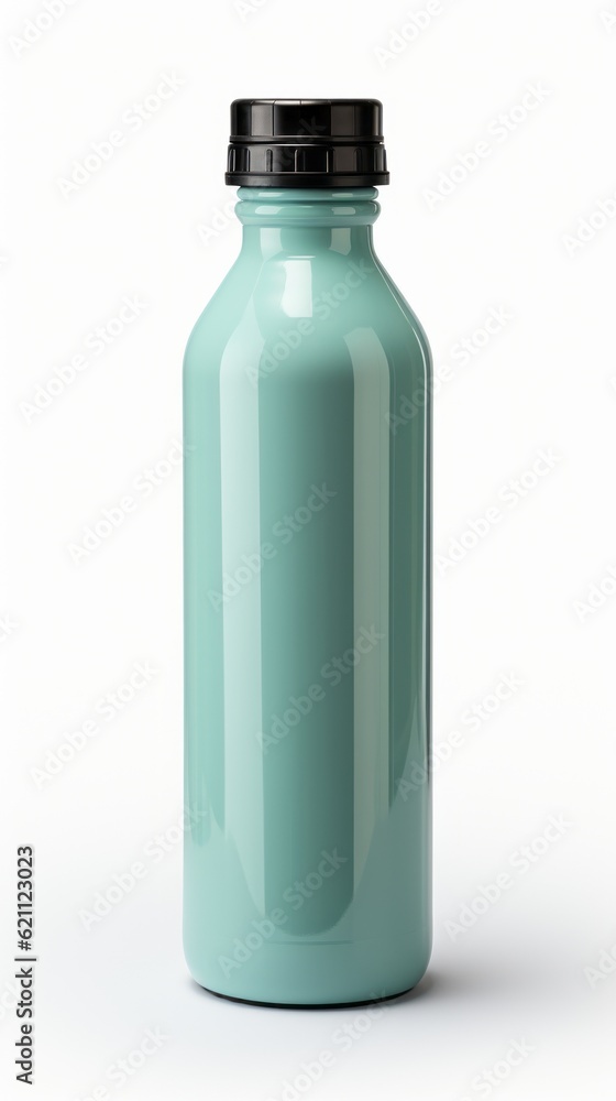 A blue aqua water bottle mock up on white background. Generative AI. A blue aqua water bottle mock up on white background. Generative AI.