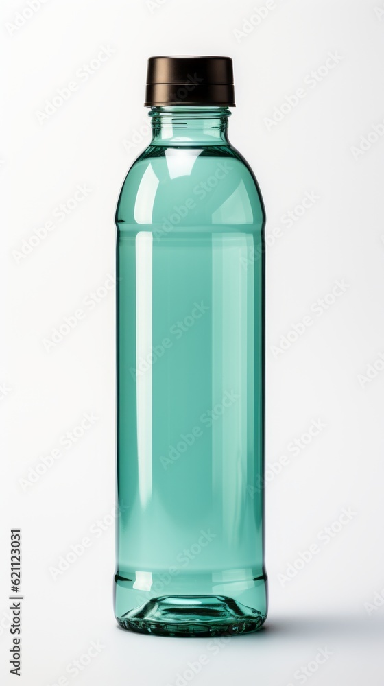 A blue aqua water bottle mock up on white background. Generative AI. A blue aqua water bottle mock up on white background. Generative AI.