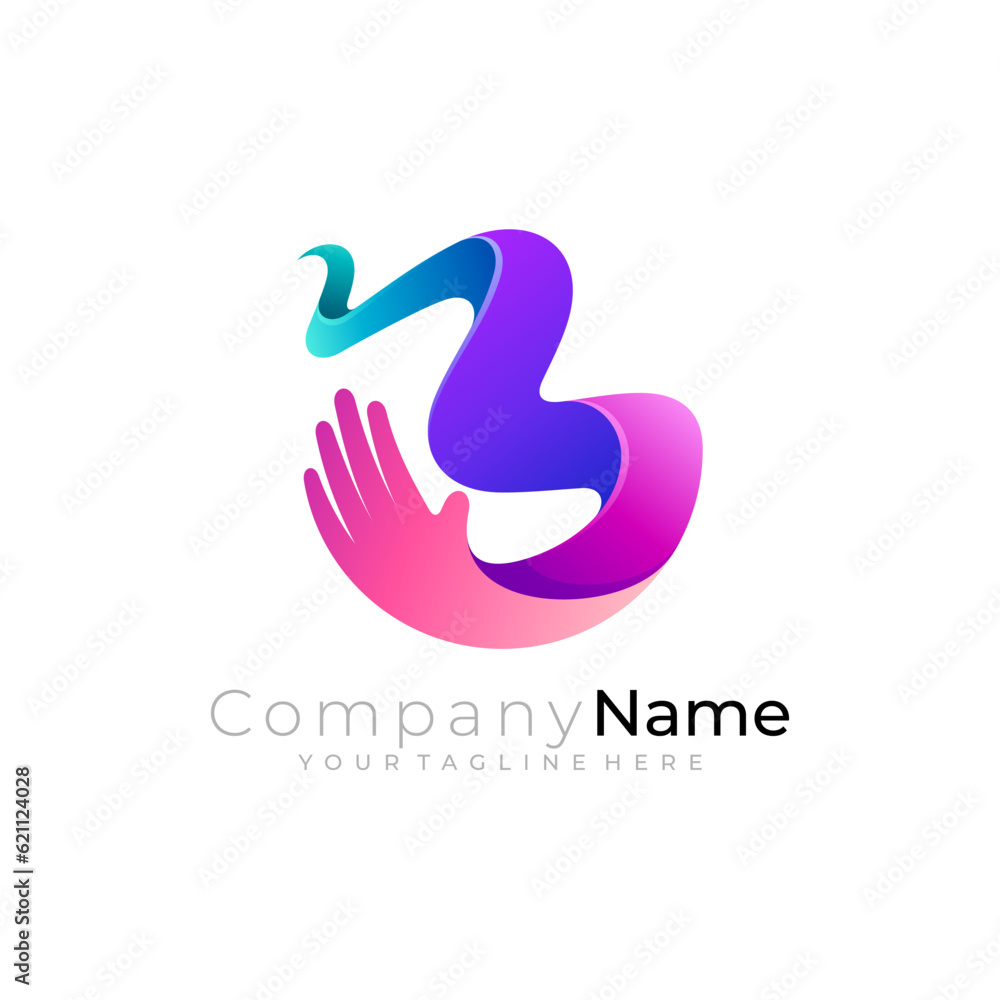 Letter B logo and hand care design combination, community design