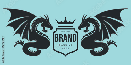 dragon shield logo silhouette symbol design vector art