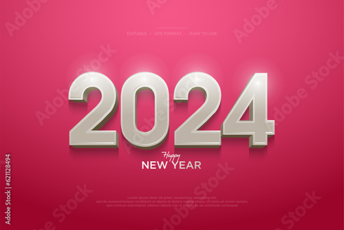 Modern and simple 2024 number design. Premium happy new year 2024 celebration design. Design for social media banner, poster and greeting.