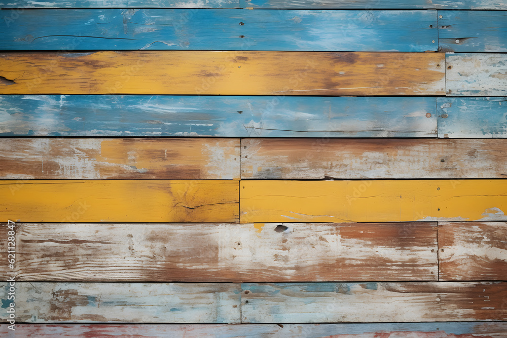 Fototapeta premium Painted wooden planks surface texture background, wooden slatted pattern