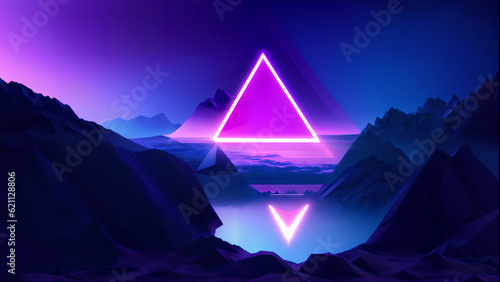 Neon triangle landscape synthwave and outrun background