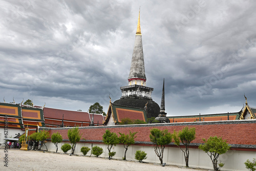 An ancient pagoda of Wat Phra Mahathat Woramahawihan temple, the famous landmark  in Nakhon Si Thammarat province,Thailand.