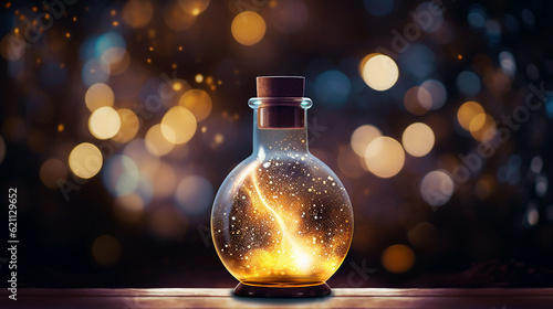 A flask filled with twinkling lights, reminiscent of stars, casting a bewitching glow and evoking a sense of ethereal wonder. Generative AI