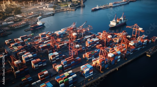 Aerial view of the port's containers.. with generative ai