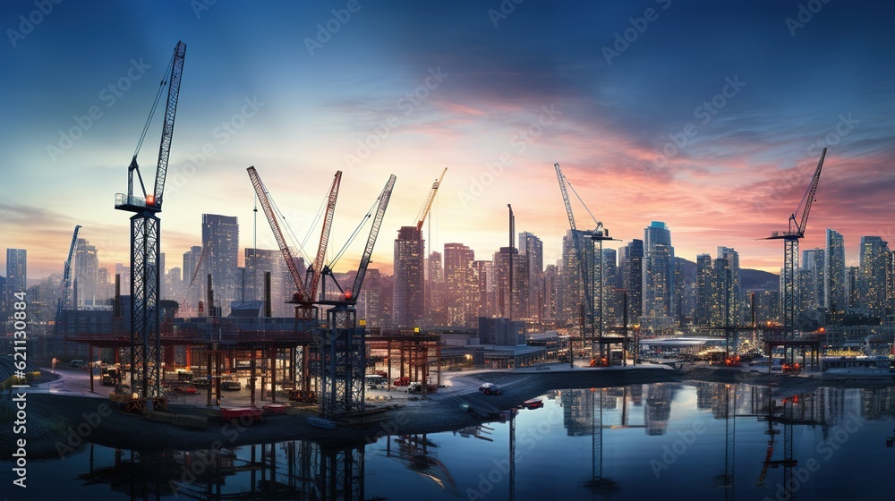 construction site with cranes, generative ai construction site with cranes, generative ai