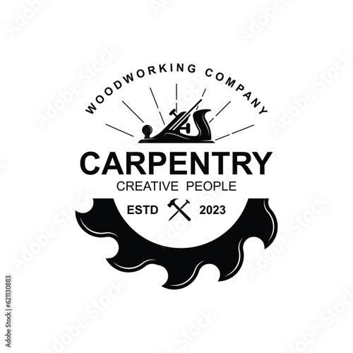Vintage wood carpentry logo vector