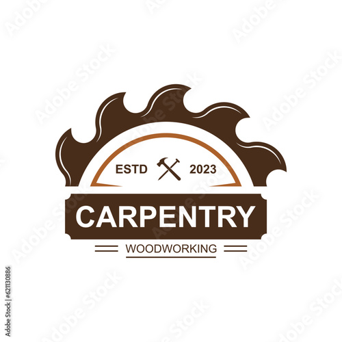 Vintage wood carpentry logo vector