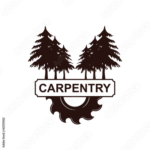 Vintage wood carpentry logo vector