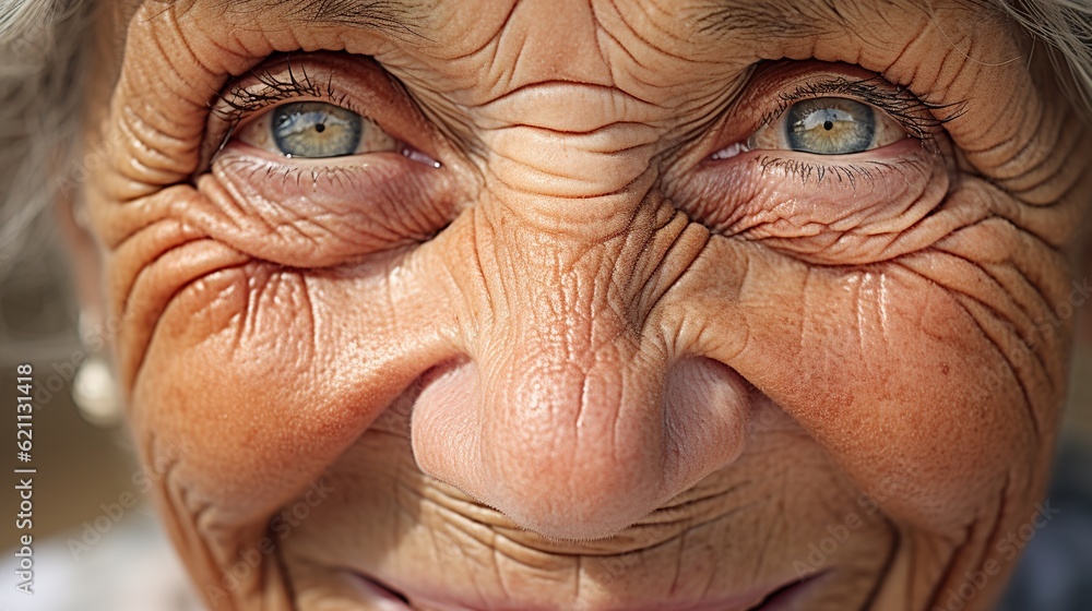 Elderly woman smiling, close-up, with generative ai Elderly woman smiling, close-up, with generative ai