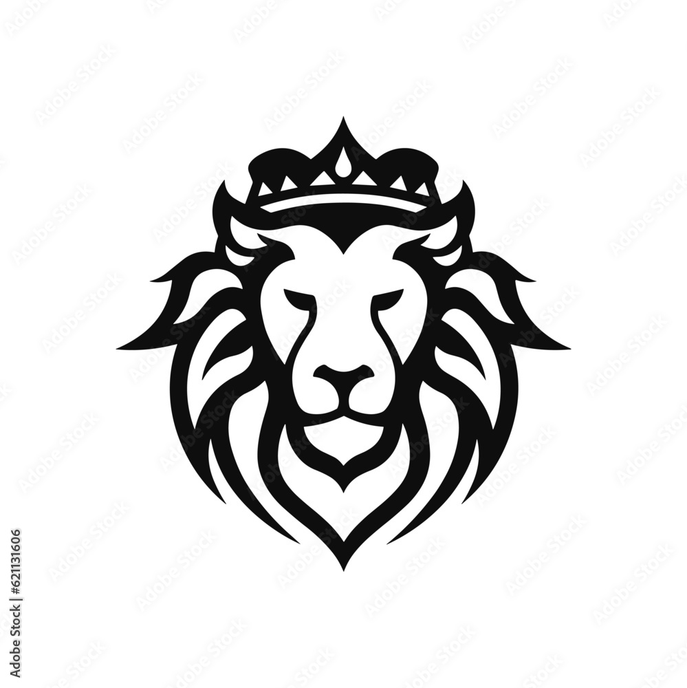 Fototapeta premium Minimalist vector of lion head with crown.