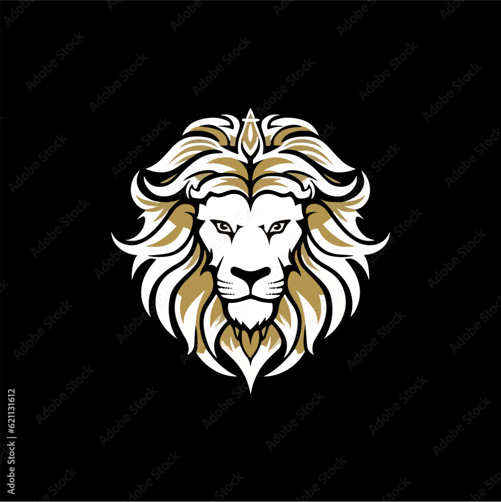 Minimalist vector of lion head with crown.