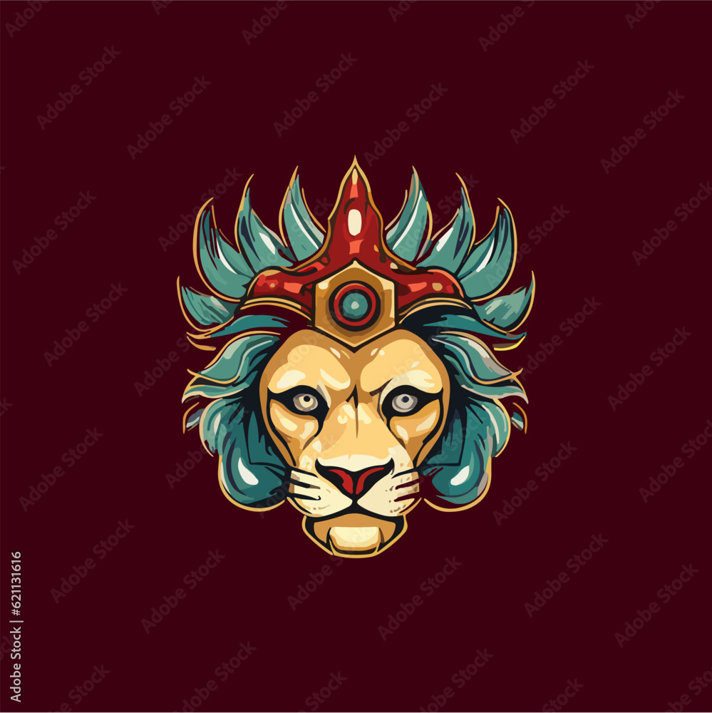 Minimalist vector of lion head with crown. Minimalist vector of lion head with crown.