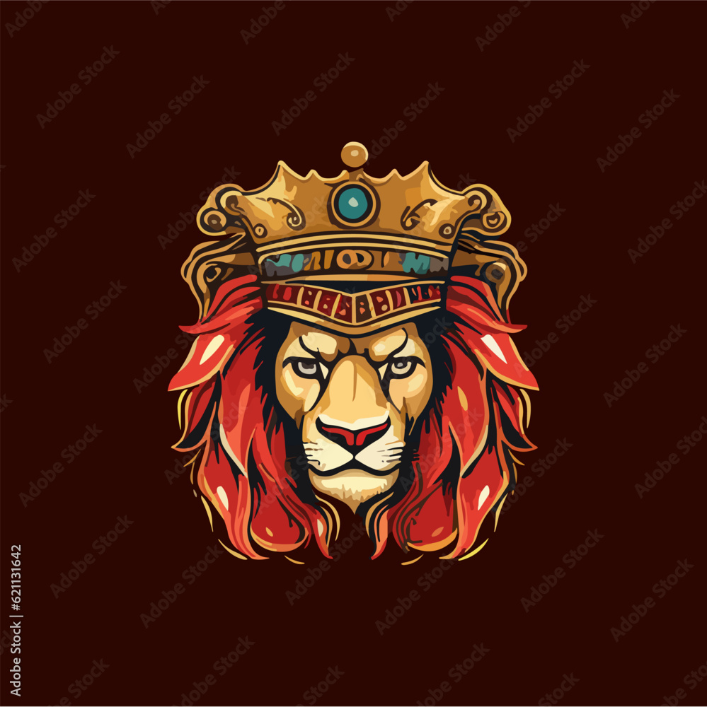 Minimalist vector of lion head with crown. Minimalist vector of lion head with crown.