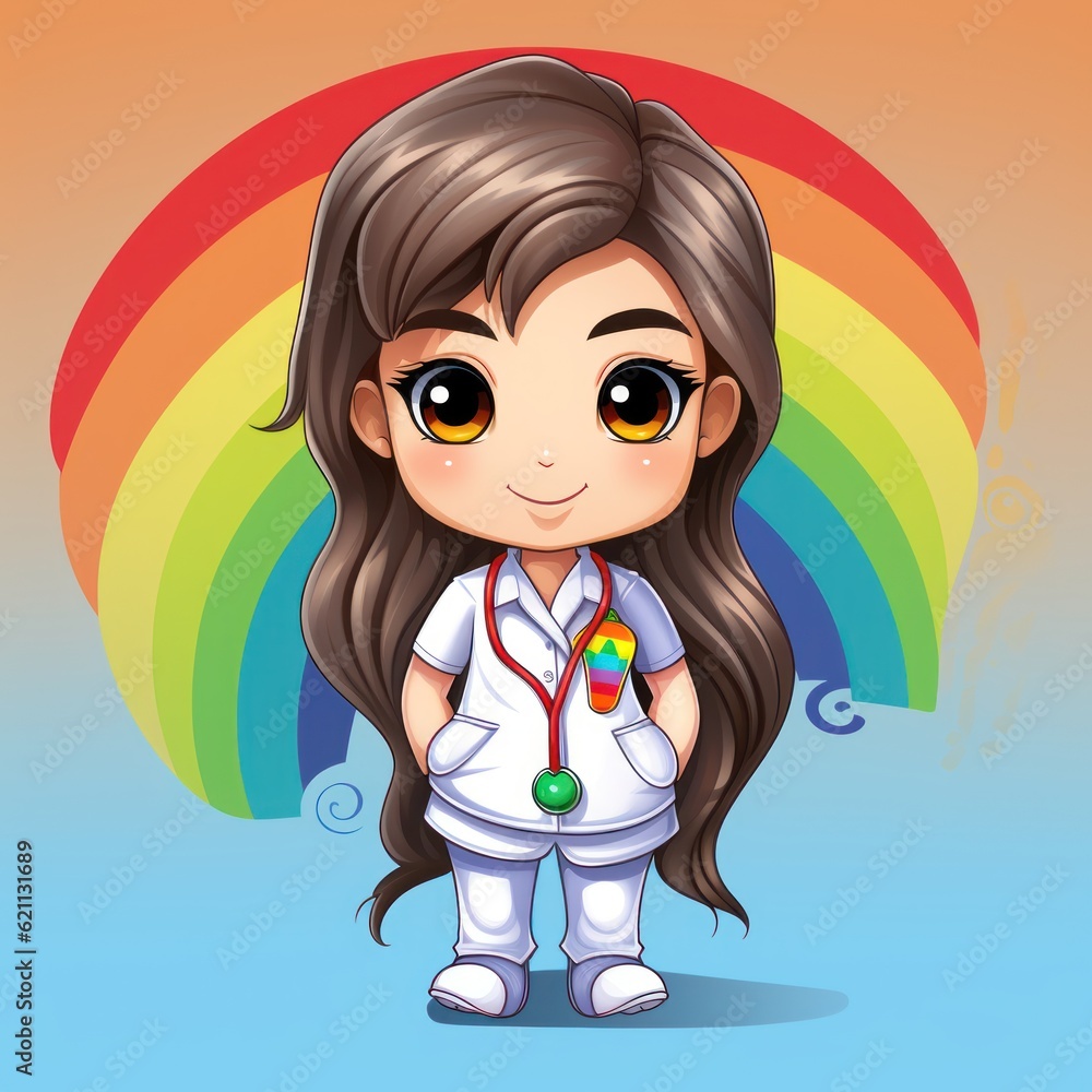 Fototapeta premium rainbow color nurse smiling,
