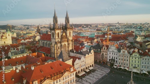 Wallpaper Mural Aerial Drone. Beautiful Ancient Gothic Church in the Square in Prague Old City. Torontodigital.ca
