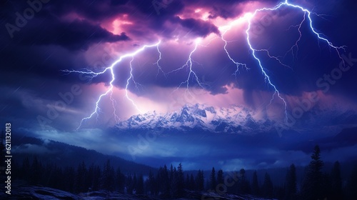 lightning in the sky in nature wallpaper background  generative ai
