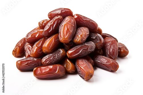 Small pile of dried dates, a nutritious and sweet fruit often enjoyed as a snack or used in various recipes, isolated on a white background