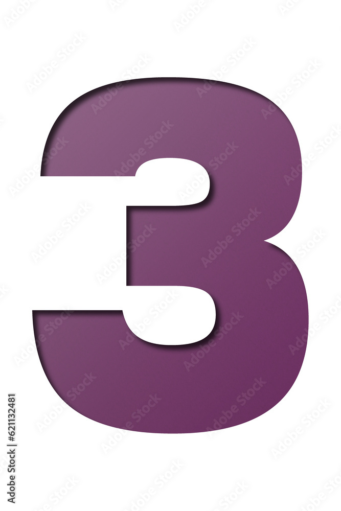 number cut paper 3 dark purple isolated on transparent background number cut paper 3 dark purple isolated on transparent background